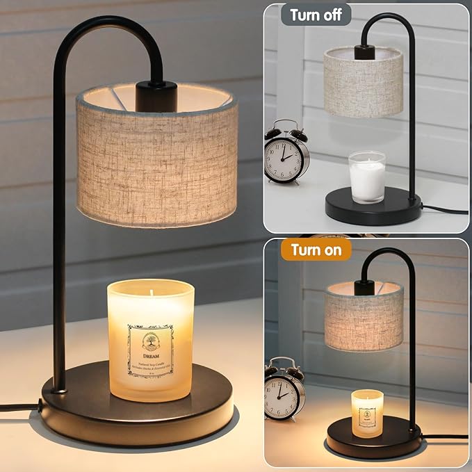 Candle Warmer Lamp with Timer, Dimmable Candle Wax Warmer Electric Candle Lamp for Scented Candles with 2 Bulbs, House Warming Gifts Brithday Gifts for Women Bedroom Home Decor - Linen