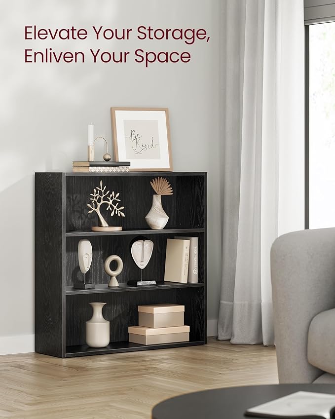 VASAGLE Custos Collection - Bookshelf, 3-Tier Bookcase, Book Shelf, Open Storage Shelf, 9.4 x 31.5 x 32 Inches, for Living Room, Home Office, Dinning Room, Ebony Black ULBC173T56