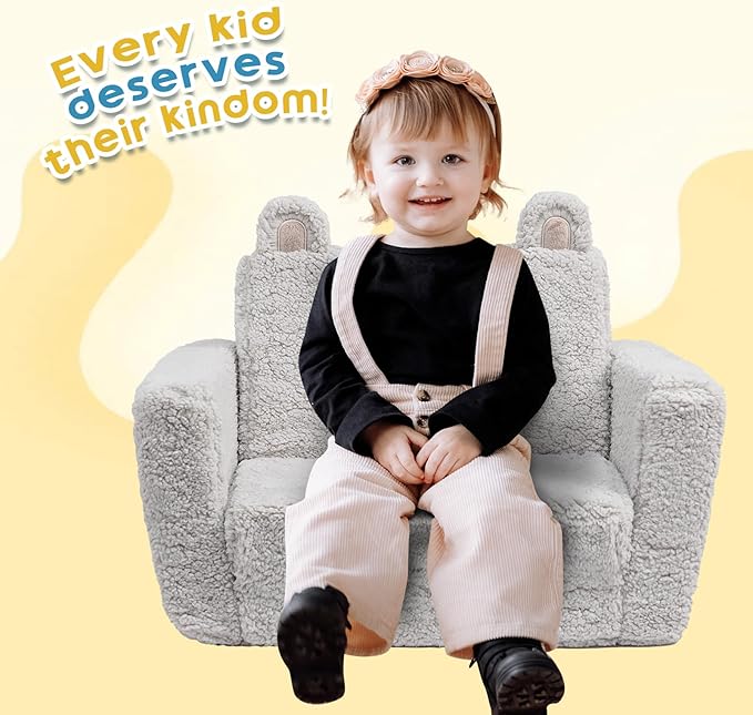 ALIMORDEN Fold Out Toddler Couch, Comfy 2-in-1 Cuddly Sherpa Bear Chair for Kids, Convertible Sofa to Lounger, Kids Cozy Corner Play Couch for Boys and Girls, Gary