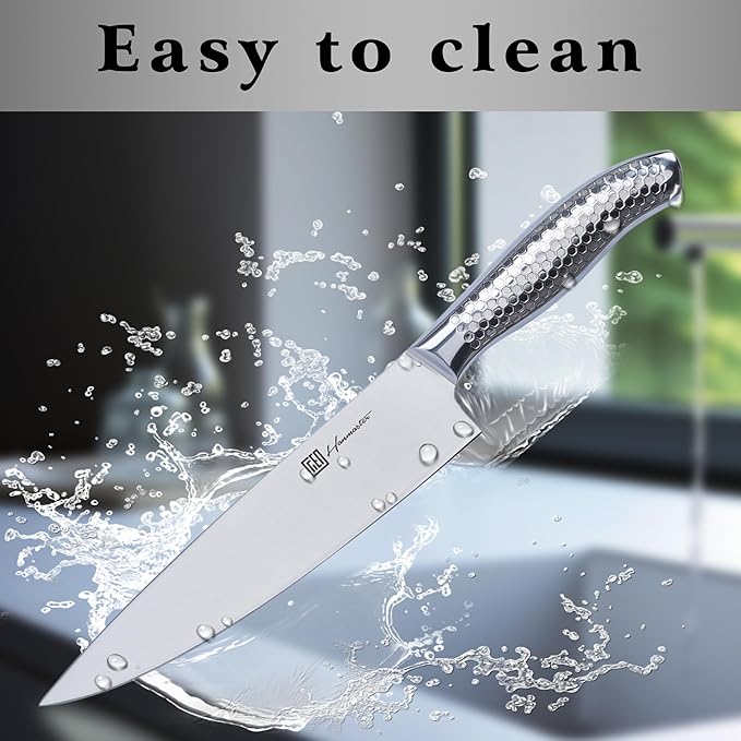 Kitchen Knife Set, One-piece Stainless Steel Knife Sets for Kitchen with Block, 6 Pieces Solid Natural Wood Knife Block Set, Box Packed, Silver.