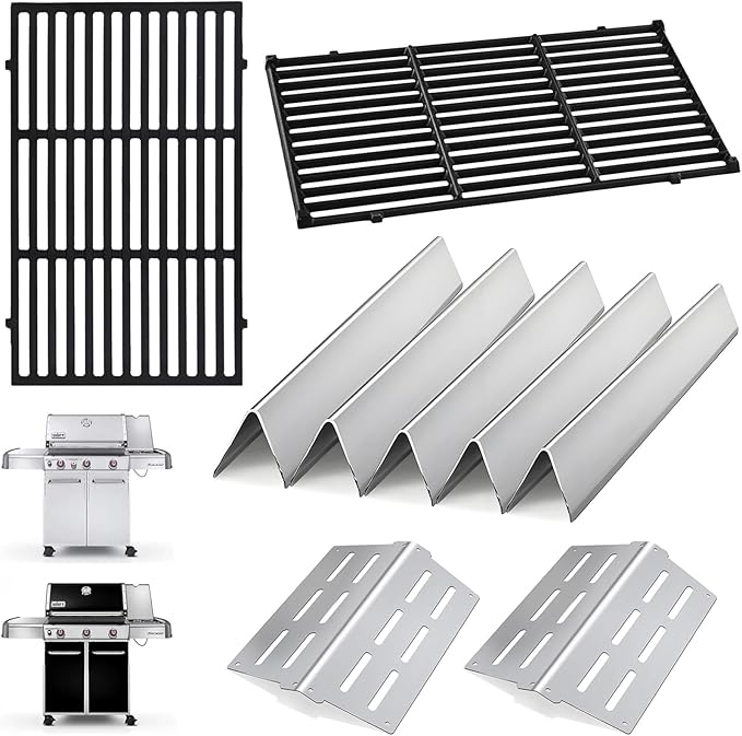 Genesis Grill Parts for Weber Genesis 300 Series Grills with Front Control Knob, 17.5" Flavorizer Bars 7620 Heat Deflectors 7622 Grill Grate 7524 for Weber Genesis E310 E320 E330 S310 S320 S330