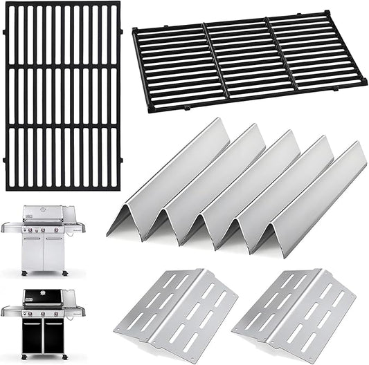 Genesis Grill Parts for Weber Genesis 300 Series Grills with Front Control Knob, 17.5" Flavorizer Bars 7620 Heat Deflectors 7622 Grill Grate 7524 for Weber Genesis E310 E320 E330 S310 S320 S330