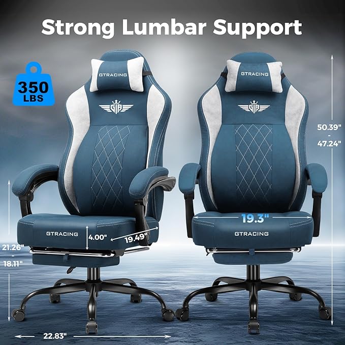 GTPLAYER Big and Tall Gaming Chair Breathable Fabric Computer Chair with Strong Lumbar Support, Comfortable Office Chairs with Pocket Spring Cushion, High Back Ergonomic Desk Chairs with Footrest