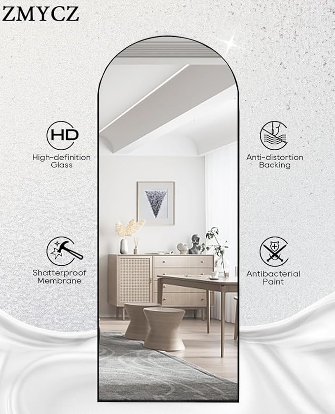 Full Length Mirror, 71"x30" Arched Floor Length Mirror, Oversized Standing Hanging or Leaning Against Wall Mounted Mirrors, Large Full Body Mirror with Aluminum Frame for Bedroom (Black)