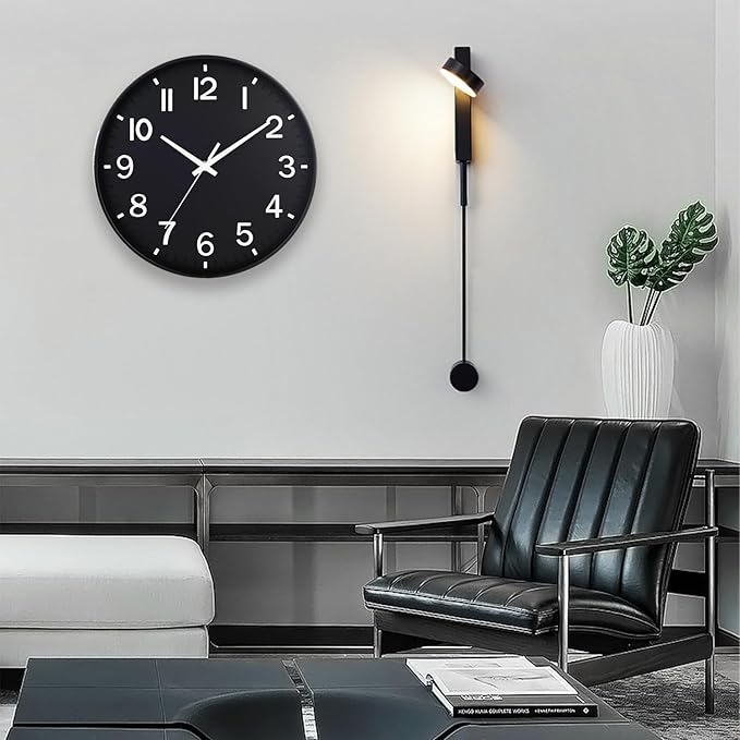 HZDHCLH Black Wall Clocks Battery Operated 12 inch Silent Non Ticking Modern Wall Clock for Living Room Bedroom Kitchen Office Decor