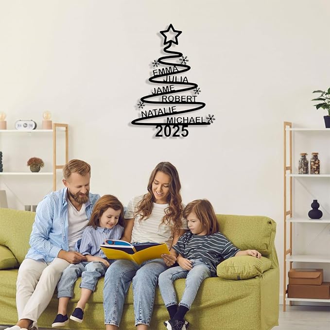 Personalized Christmas Tree Metal Sign, Custom Signs Outdoor Metal Wall Decor, Merry Christmas Tree Signs Wall Decoration for Home Living Room, Bedroom, Office, Garden, Porch