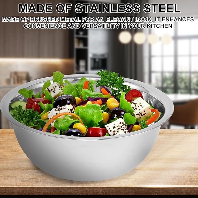 Nesting Mixing Bowl Set, 10 Pack Stainless Steel Bowls with Scale Marks, Baking Bowls Mixing Set for Kitchen Food Space Saving Storage, Cooking, Baking.