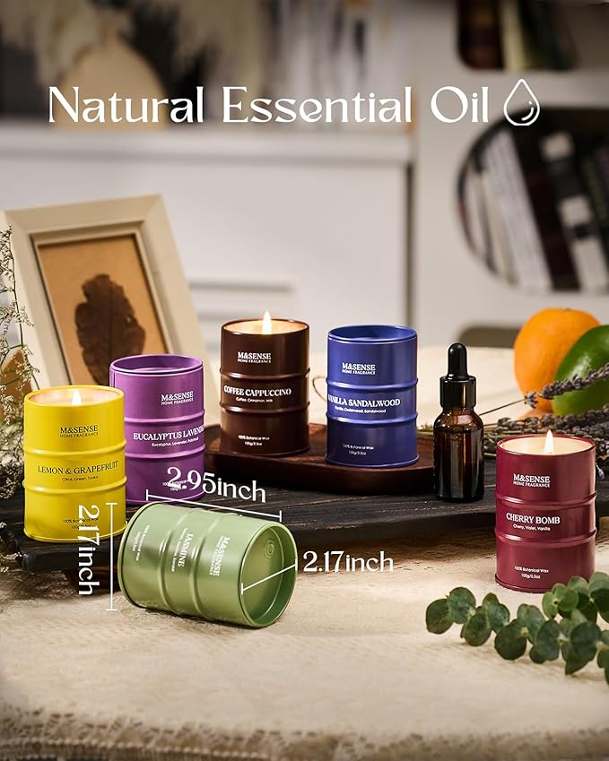 Mini Candle Set | Scented Candles Set|6 Pack Candles for Home Scented Candle,Lemon Grapefruit Eucalyptus Lavender Jasmine Coffee Cherry Candle,Gift Set for Women and Men,Soy Wax 21 oz 105 Hour