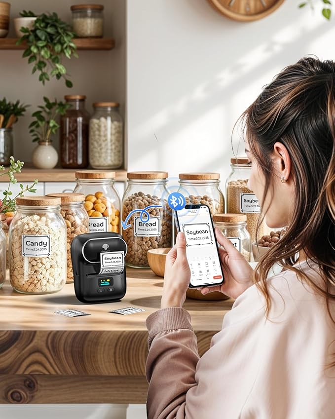 Phomemo M110 Label Makers - Barcode Label Printer Bluetooth Label Maker Portable Thermal Printer for Small Business, Address, Barcode, Logo, Clothing, Mailing, Sticker Printers for Phones & PC, Black