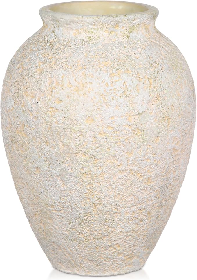 Rustic Ceramic Vase for Home Decor – 6.7" Small Decorative Beige Vases for Dried Flowers, Pampas Grass, Faux Plants – Modern Farmhouse Boho Table Centerpiece