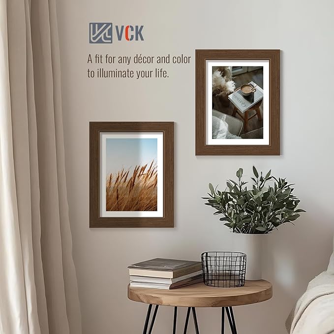 VCK 8.5x11 Picture Frame Set of 4 - Brown, Gallery-Quality Wood Poster Frames, 1.1-Inch Wide Border, Polished Plexiglass, Vertical or Horizontal Wall & Tabletop Display for Photo/Art/Prints, Brown