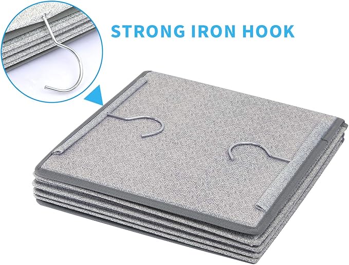 5 Shelves Hanging Closet Organizer, 2 Pack Hanging Storage with 6 Side Pockets for Clothes Bags, 43"x12"x12"(Light Gray)