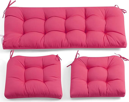 ADLIVWYD 3-Pieces Wicker Chair Cushion Set, 1 loveseat and 2 U-Shape, 44"x19" &19"x19" Tufted Outdoor Cushions for Indoor/Outdoor Patio Furniture (Pink)