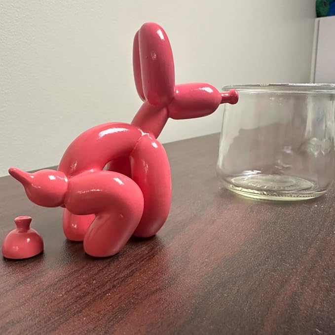 Balloon Dog Mini Poop Dog Decoration Desktop in Living Room Art Animal Small Statue,Bookshelf Decor (Red and Pink)