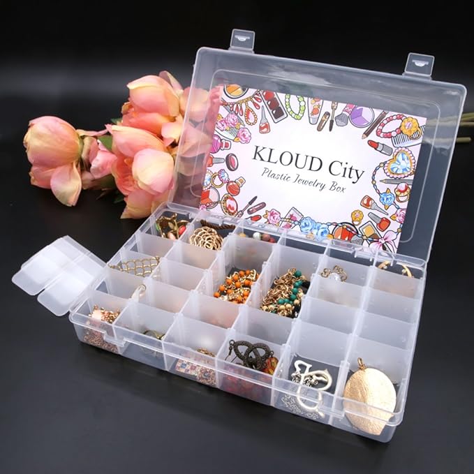 Clear Plastic Jewelry Box Organizer Storage Container with Adjustable Dividers (36 Grids)