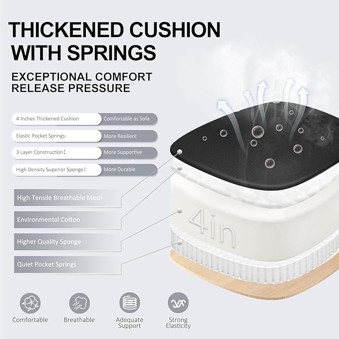 Ergonomic Office Chair,Ultra Thick Office Desk Chair with Adjustable Lumbar Support and Headrest,Spring Cushion,Rocking Function,Flip-up arms,Mesh Computer Chair for Home Office,Black