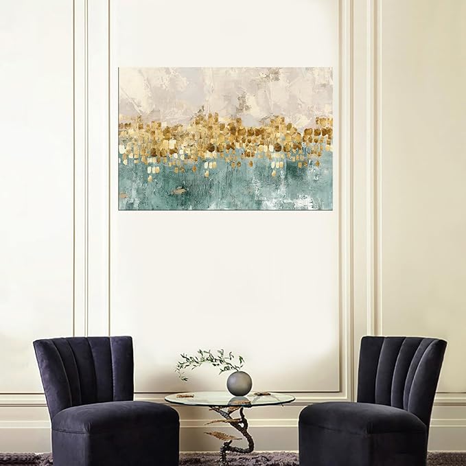 DZL Art A74681 Gold Abstract Painting Modern Decor Wall Art Gold Canvas Gray Contemporary Canvas Living Room Art 32.00'' x 48.00''