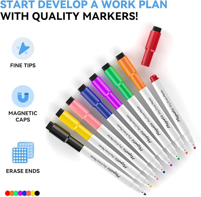 Dry Erase White Board, Cazeyoo Magnetic Desktop Whiteboard 8 x 12inch with Stand, 8 Markers, 4 Magnets and 1 Eraser, Portable Double-Sided White Board for Kids Drawing, Office, Home, School