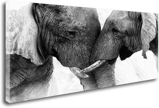 DZL Art D73062 Black and White Elephants Entwine Wall Art Canvas Painting Ready to Hang for Living Room Bedroom Office Wall Decor Home Decoration