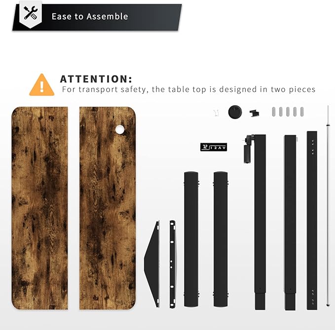 YESHOMY Height Adjustable Electric Standing Desk, 55 inch Computer Table, Home Office Workstation, Black Leg/Rustic Brown Top