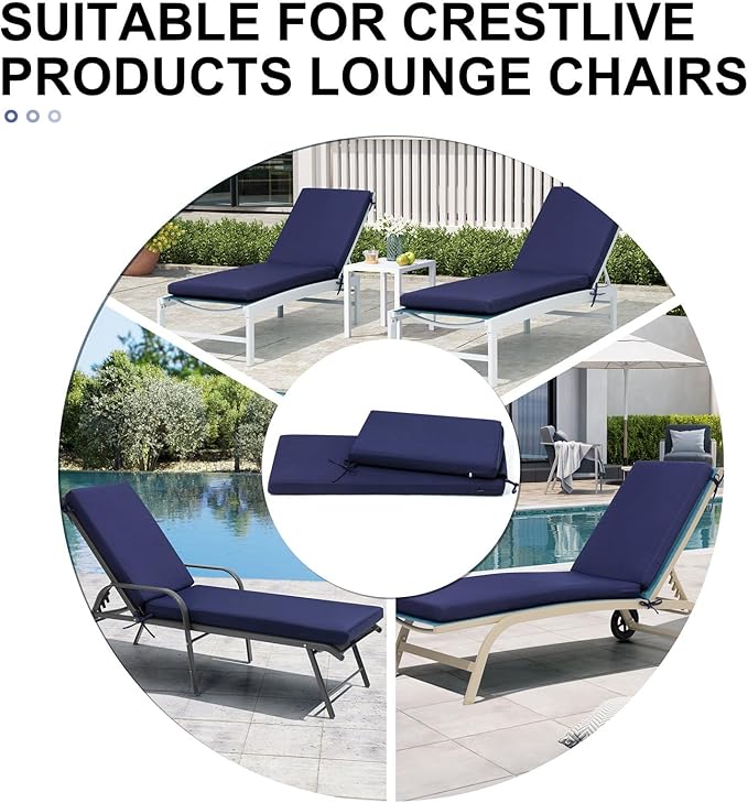 Crestlive Products Chaise Lounge Cushions Outdoor Set of 2, 72x21 Inch, Water Resistant Lounge Chair Cushions for Outdoor Furniture, Patio Cushions for Pool, Lawn, Deck, Navy