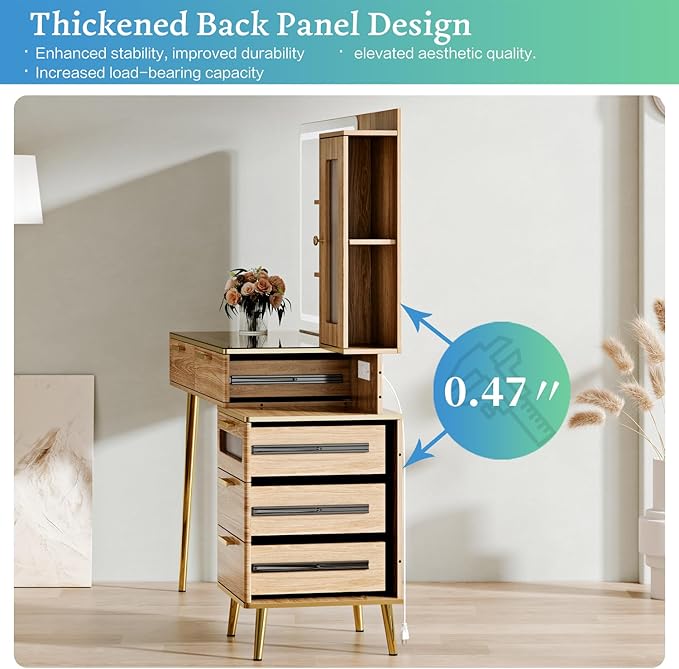 Vanity Desk with 29.53" HD Lighted Mirror, 47.24" Big Modern Vanity Desk with Mirror and Lights, Makeup Vanity with 5 Drawers and Storage Shelves and Charging Station, Oak