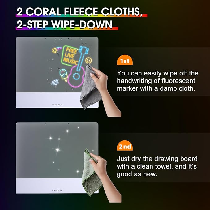 LED Drawing Board for Kids - Doodle Glow Note Board with Colors | Rechargeable Acrylic Dry Erase Board with Light & Touch Switch | 5H Battery, Glow Writing Pad for Toddlers & Artists