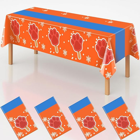 4Pcs 2in1 Paw Print Birthday Party Decorations Tablecloth, 54" x 108" Paw Table Cloth Disposable Rectangle Plastic Anime Table Cover for Kids Baby Shower Themed Party Supplies