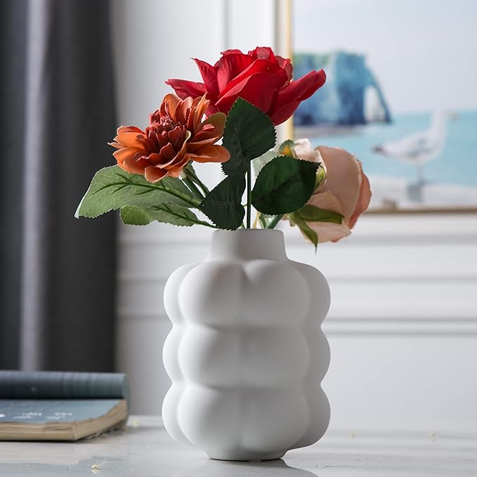 Ceramic Vase, Modern Dried Flower Vase, White Vase with Raised Dots, Boho Home Decor for Centerpiece Wedding Dinner Table Party Living Room Office Bedroom, Housewarming Gift