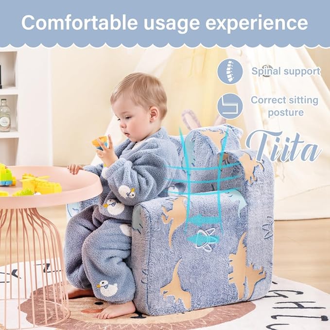 Tiita Kids Couch Plush Toddler Chair, Cloud-Like Glow in The Dark Kids Sofa Toddler Reading Chair with Washable Cover Carrying Handle, Convertible Children Sofa Chair for Girls and Boys