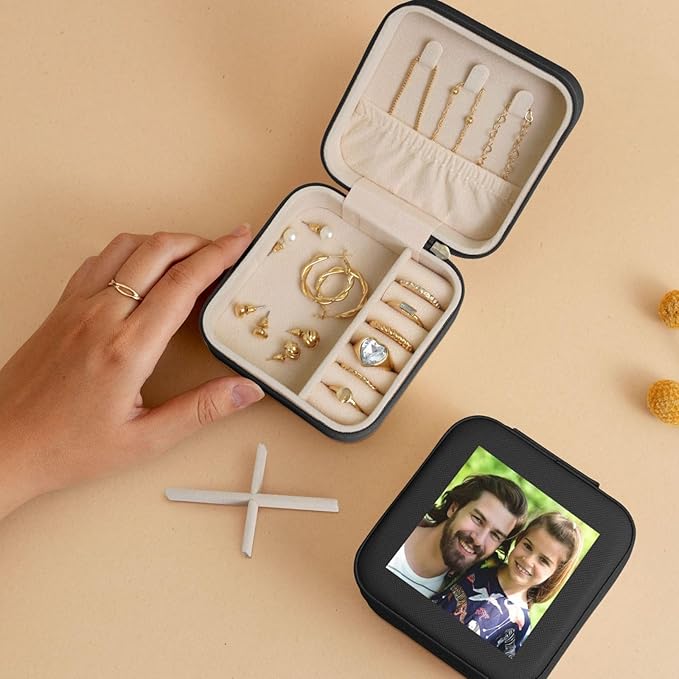 Personalized Jewelry Box Gifts for Women - Custom Jewelry Organizer with Image Text Logo - Customized Travel Leather Jewelry Case for Mom Wife Wedding Girls