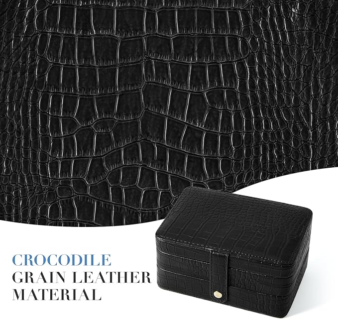 PU Leather Small Jewelry Box for Women Girls, Double Layers Travel Portable Jewelry Case for Ring, Pendant, Earring, Necklace, Bracelet Organizer Storage Holder Boxes, Black