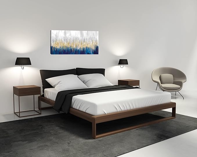 XXMWallArt FC3175 Abstract Wall Art Gold and Blue Canvas painting Artwork Painting Print for Living Room Bedroom Kitchen Home and Office Wall Decor