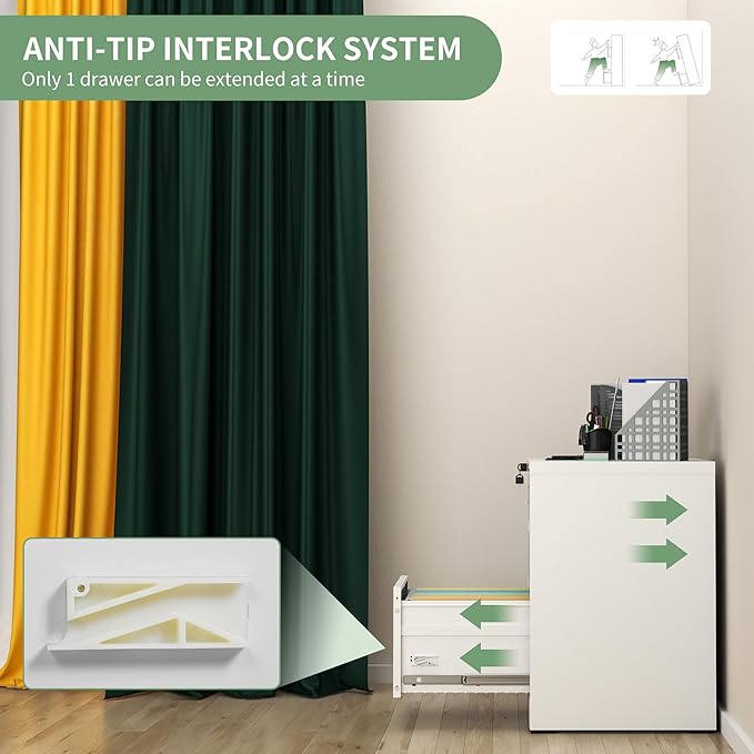 AQY 2 Drawer File Cabinet with Lock,Filing Cabinets for Home Office,Metal File Cabinet 18" Deep Vertical Storage Drawer for Hanging A4/F4/Letter/Legal Size Files, Assembly Require