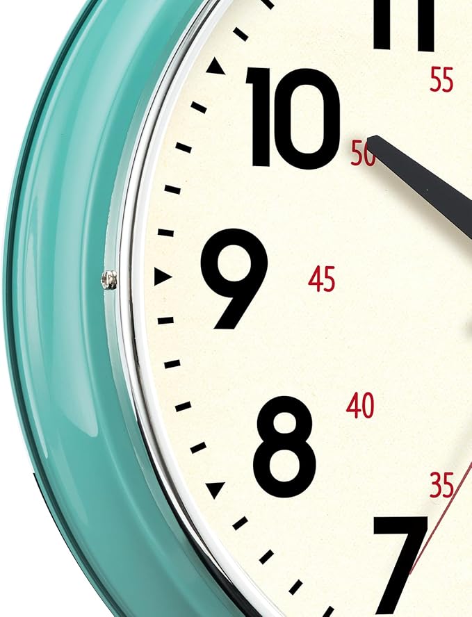 Wall Clock Metal 12.4" Vintage Retro Wall Clocks Countryside Style Silent Non Ticking Easy to Read for Living Room, Kitchen, Bedroom, Office, Bar(12.4" Teal)