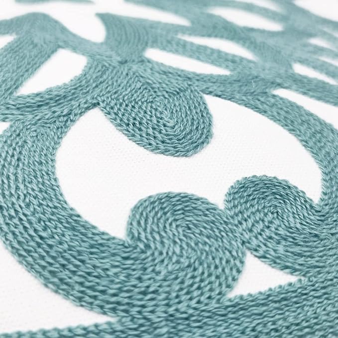 Alysheer Embroidered Decorative Throw Pillow Cover 20"x 20", Boho Mandala Modern Thick Embroidery Pattern, Durable Cotton Canvas Soft Cushion Case for Sofa Couch Bed Living Room (Dusty Aqua Blue)