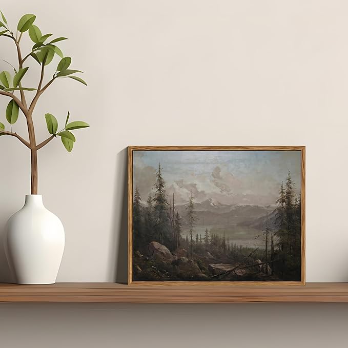 Floating Framed Canvas Wall Art - Majestic Mountain Forest Landscape Wall Decor - Natural Scenery Pictures Paintings Prints for Living Room Bedroom Bathroom Home Decoration 8x10 inch