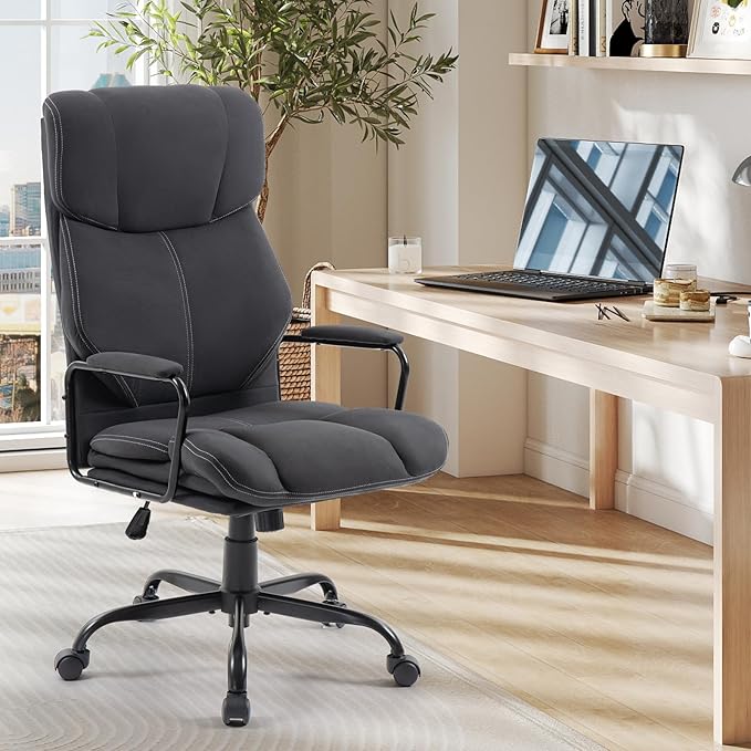 ECOTOUGE Executive Office Chair, Ergonomic Chair with Thick Cushion & Lumbar Support, Computer Chair with Adjustable Height & Armrests, Big and Tall Office Chair, Rolling Swivel Chair,Dark Gray
