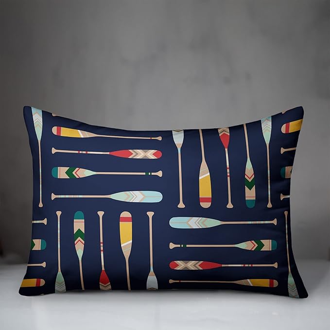 Oar Pattern Indoor/Outdoor Pillow | Decorative Pillows for Living Room Couch Bed Sofa Patio, Fluffy Soft Cushion | Water Resistant Blue, 14x20