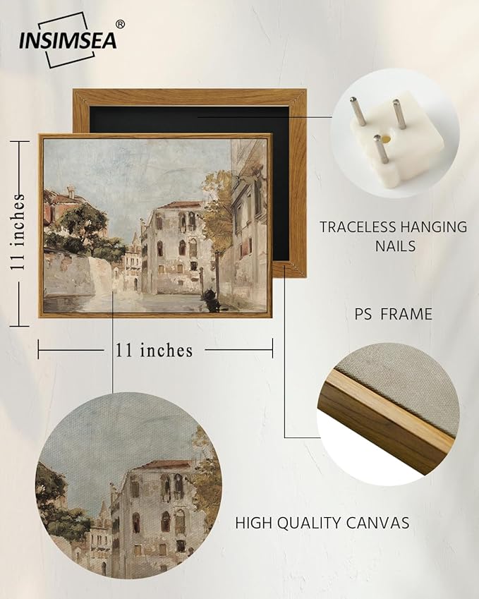 InSimSea Framed Wall Art for Living Room Classical Cityscape Artwork Wall Decorations View of Venice Canvas Prints Bathroom Pictures Farmhouse Office Home Wall Decor 11x14in