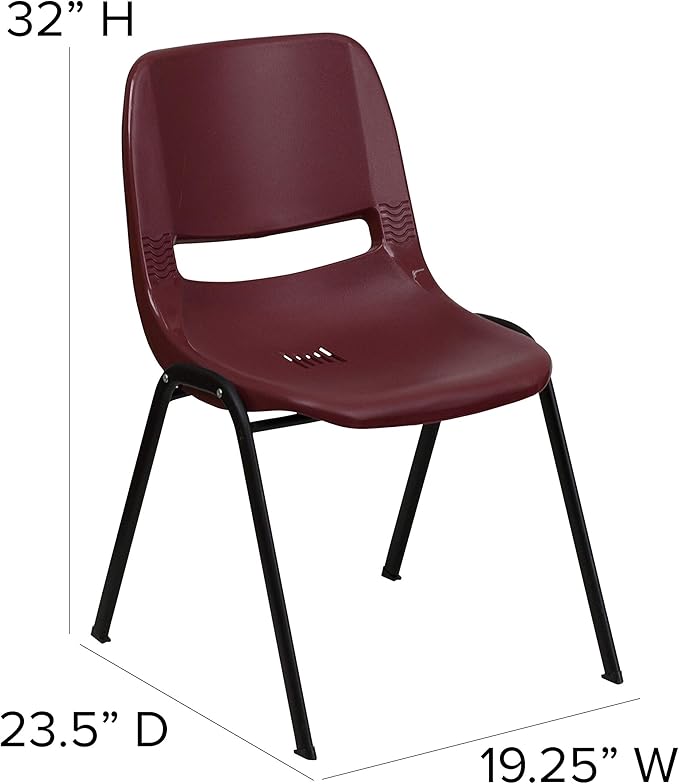 EMMA + OLIVER Burgundy Ergonomic Shell Student Stack Chair - Classroom/Guest Chair