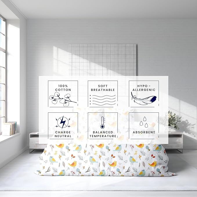 Kotton Culture 120"x98" 3 Pc Oversized King Duvet Cover Set 100% Egyptian Cotton - 600 TC Comforter Cover, Zipper Closure & Corner Ties - Fits Large King Inserts (Oversized King,Forest Birds)