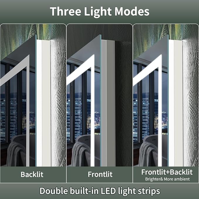LED Mirror for Bathroom, 36x36 Inch Backlit + Front Lighted Bathroom Vanity Mirror with Lights for Wall, Double Light Strips, 3 Colors, Shatter-Proof, Anti-Fog and Brightness Memory