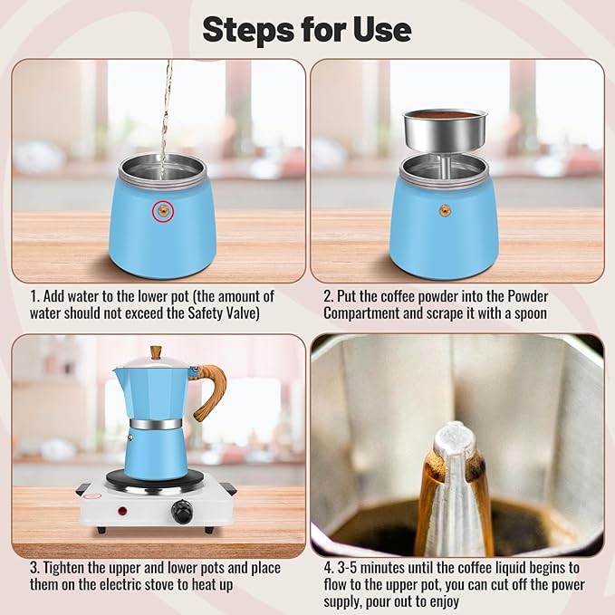 12 Cup Aluminum Moka Pot Classic Stovetop Espresso Coffee Maker 600ml 20oz Coffeemaker Percolator Mocha Pot Greca Coffee Maker Cafe Makers for Italian and Cuban Café Brewing Blue