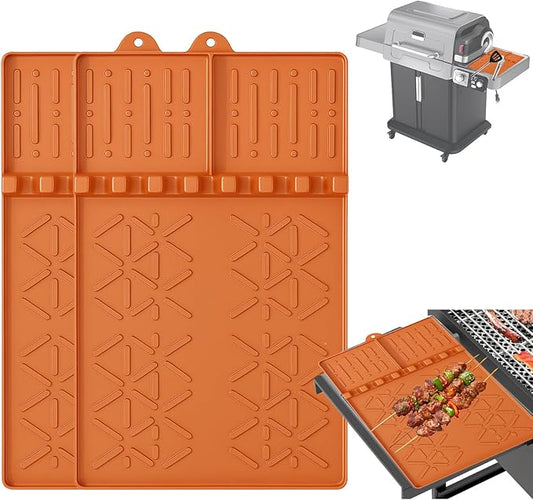 2PCS Silicone Griddle Tools Mat for Ninja FlexFlame, Heat-Resistant Utensil Holder and Drip Pad, Non-Slip BBQ Side Shelf Accessory for Outdoor Grill and Kitchen