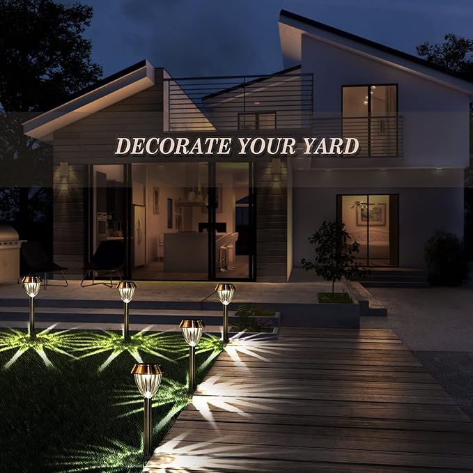 Solar Pathway Lights Outdoor Waterproof, 6 Pack Solar Outdoor Lights Bright Up to 12 Hrs, 15 Lumens Garden Light LED Landscape Lighting Stainless Steel Walkway Light, Warm White