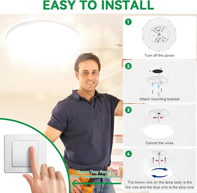 Upgraded 24 Inch Flush Mount Ceiling Light, 56W 5600 lm Ceiling Light Fixture with 3 CCT Selectable 3000K/4000K/ 6500K, Slim Round Surface Mount LED Light Fixture for Kitchen Bedroom Dining Hallway