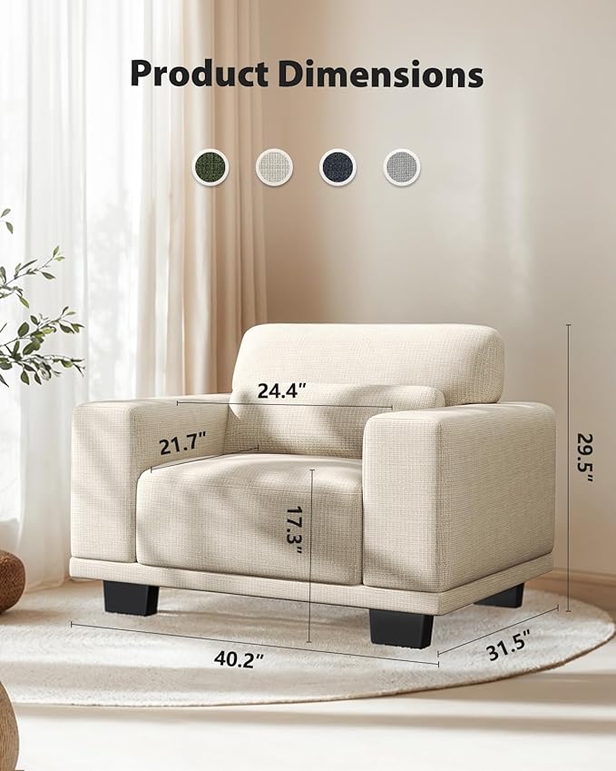 Pipishell Modern Accent Chair, Oversized Armchair with Thick Cushion & Wide Seat Armrests, Reading Chairs Comfy Arm Chair, Removable Sofa Cushion and Cover,Easy to Install, White