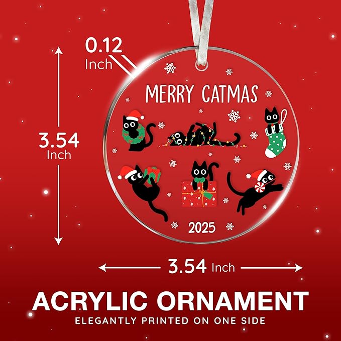 Black Cat Ornament - Black Cat Ornaments for Christmas Tree, Gift for cat Lovers, Unique Funny Kitty Décors, Specialty 2025 Christmas Tree Ornaments, Funny Christmas Cats Ornament