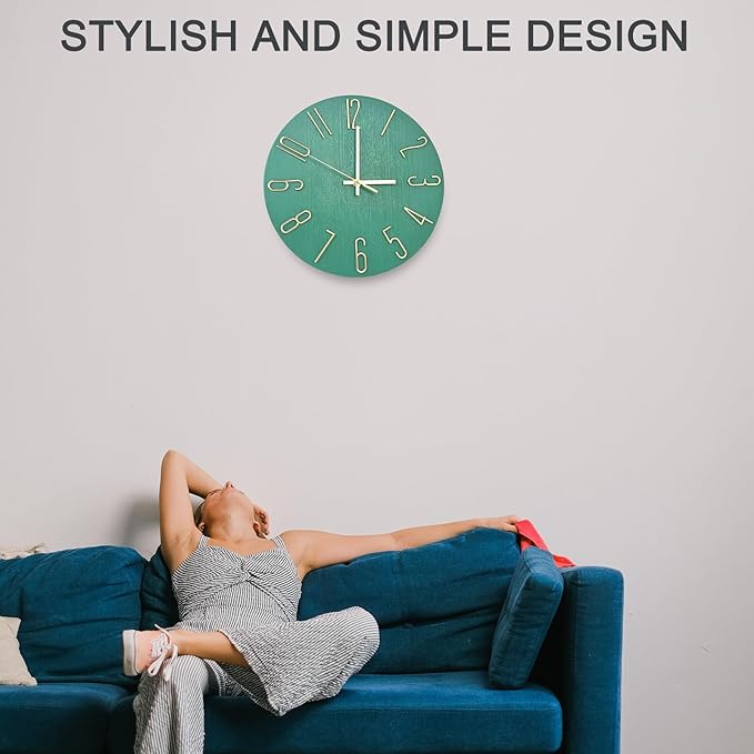 Faupugh 12 inch Silent Wall Clock, Battery Powered Wall Clock, Suitable for Home, Office, School, Kitchen, Bedroom, Living Room (Grass Green)